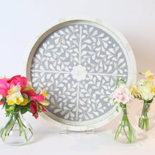 Load image into Gallery viewer, Inlay Floral Round Tray - Grey