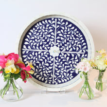 Load image into Gallery viewer, Inlay Floral Round Tray - Navy
