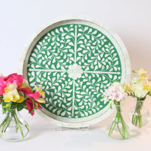 Load image into Gallery viewer, Inlay Floral Round Tray - Green