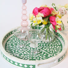 Load image into Gallery viewer, Inlay Floral Round Tray - Green
