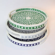 Load image into Gallery viewer, Inlay Floral Round Tray - Navy