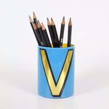 Load image into Gallery viewer, Alphabet Brush Pot - V (Blue)