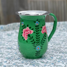Load image into Gallery viewer, Floral Enamel Hand Painted Pitcher - Green