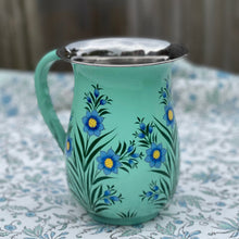 Load image into Gallery viewer, Lotus Flower Enamel Hand Painted Pitcher - Aqua