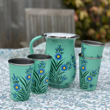Load image into Gallery viewer, Lotus Flower Enamel Hand Painted Pitcher - Aqua