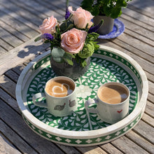 Load image into Gallery viewer, Inlay Floral Round Tray - Green