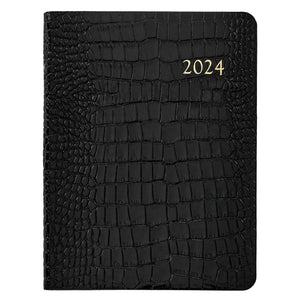 2024 Desk Diary Black Crocodile Print Leather
