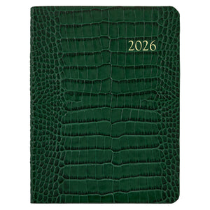 PRE-ORDER 2026 Desk Diary Emerald Crocodile Embossed Leather