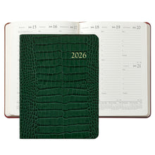 Load image into Gallery viewer, PRE-ORDER 2026 Desk Diary Emerald Crocodile Embossed Leather
