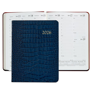 PRE-ORDER 2026 Desk Diary Navy Crocodile Embossed Leather