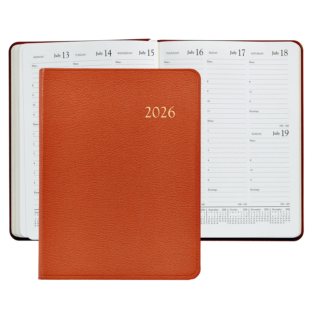 PRE-ORDER 2026 Desk Diary Orange Goatskin Leather