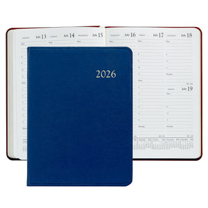 PRE-ORDER 2026 Desk Diary Navy Blue Goatskin Leather