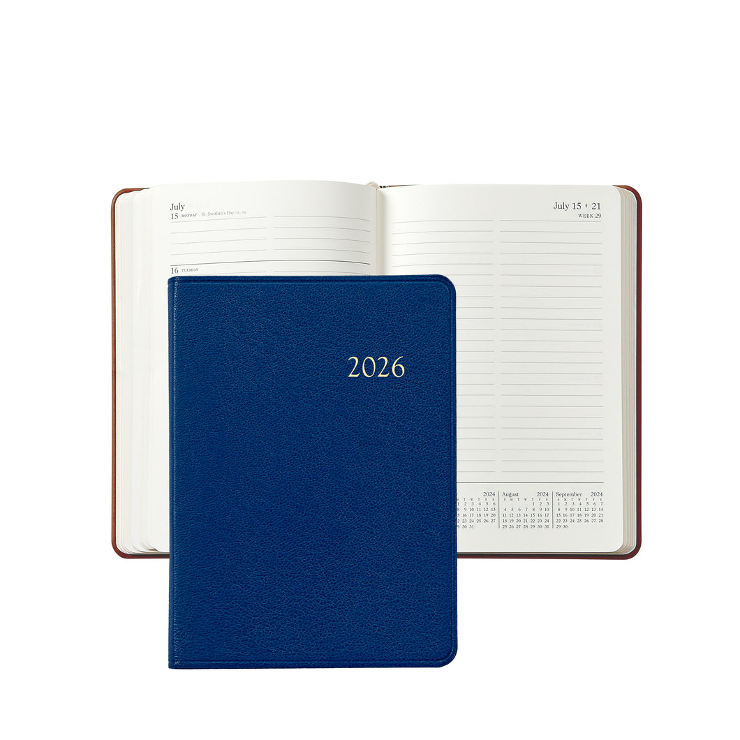PRE-ORDER 2026 Notebook Diary Navy Blue Goatskin Leather