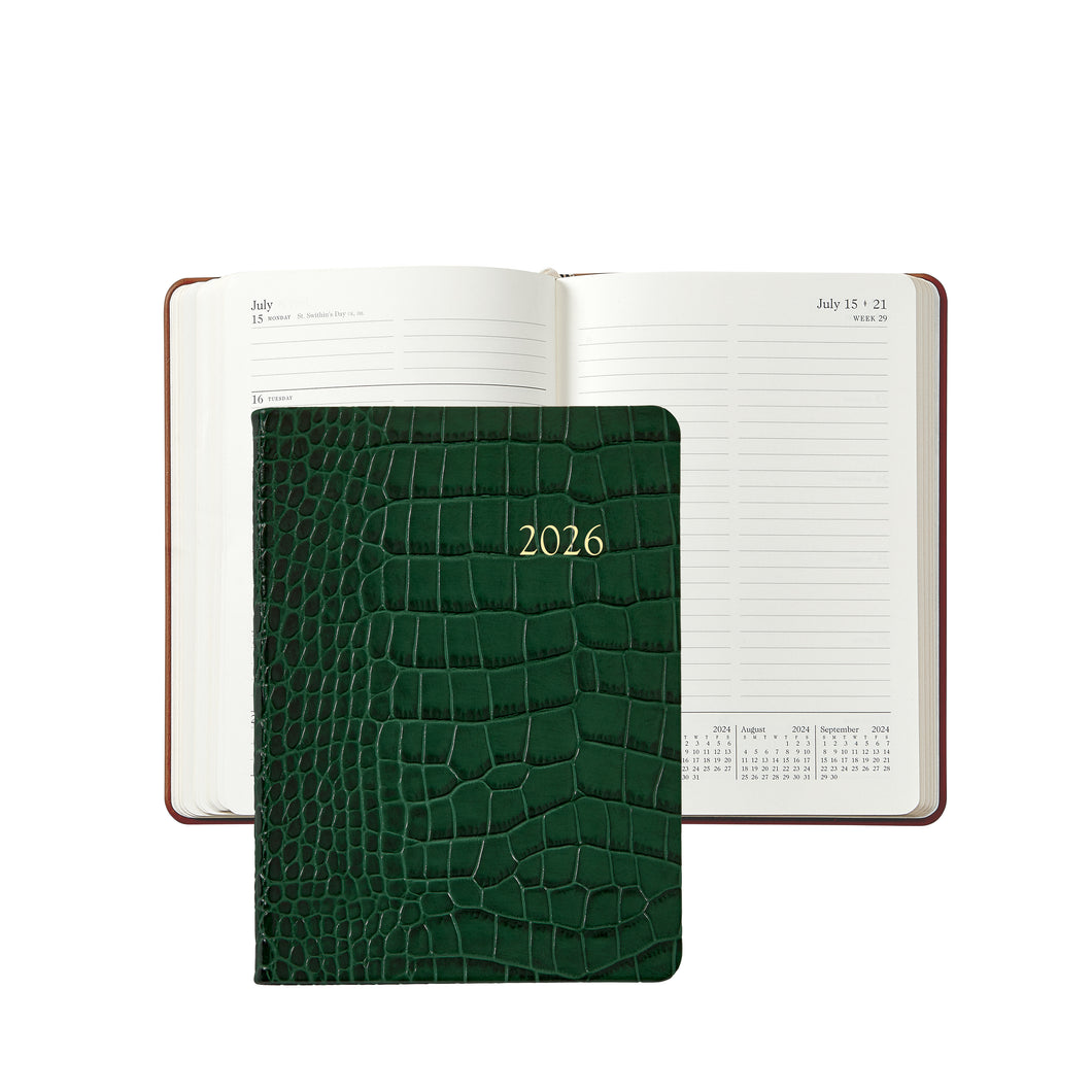 PRE-ORDER 2026 Notebook Diary Emerald Crocodile Print Leather