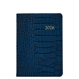 PRE-ORDER 2026 Notebook Diary Navy Crocodile Print Leather
