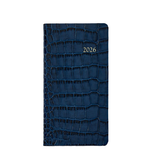 PRE-ORDER 2026 6" Pocket Diary Sapphire Crocodile Print Leather