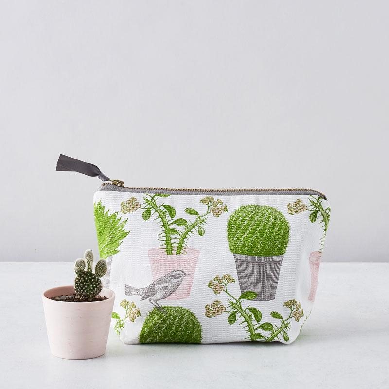 Small Cactus & Bird Cosmetic Bag