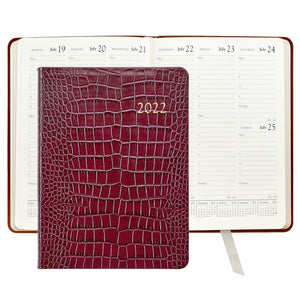 2022 Desk Diary Ruby Crocodile Embossed Leather