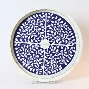 Inlay Floral Round Tray - Navy