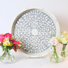 Load image into Gallery viewer, Inlay Floral Round Tray - Grey
