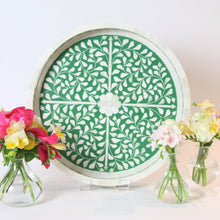 Load image into Gallery viewer, Inlay Floral Round Tray - Green
