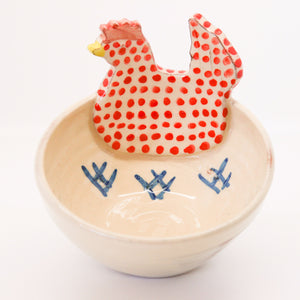 Small Red Chicken Ceramic Bowl