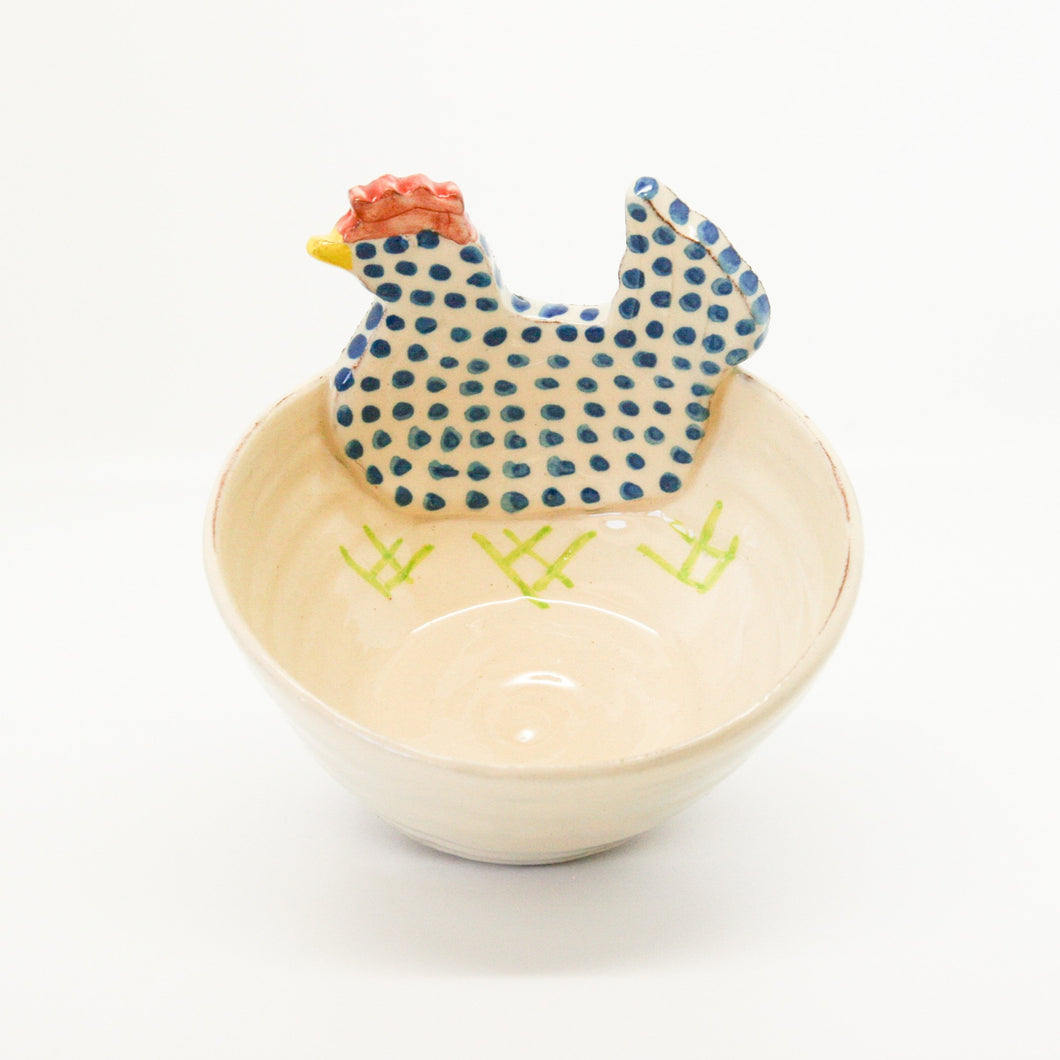 Small Blue Chicken Ceramic Bowl