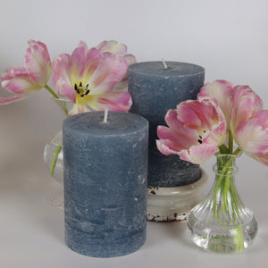 Rustic Pillar Candle - Spring Blue
