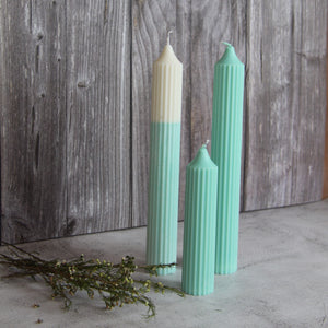 Tall Ridged Pillar Candle - Turquoise