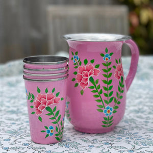 Floral Enamel Hand Painted Pitcher  - Pink