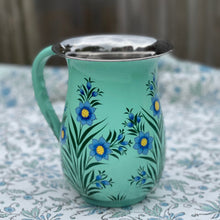 Load image into Gallery viewer, Lotus Flower Enamel Hand Painted Pitcher  - Aqua
