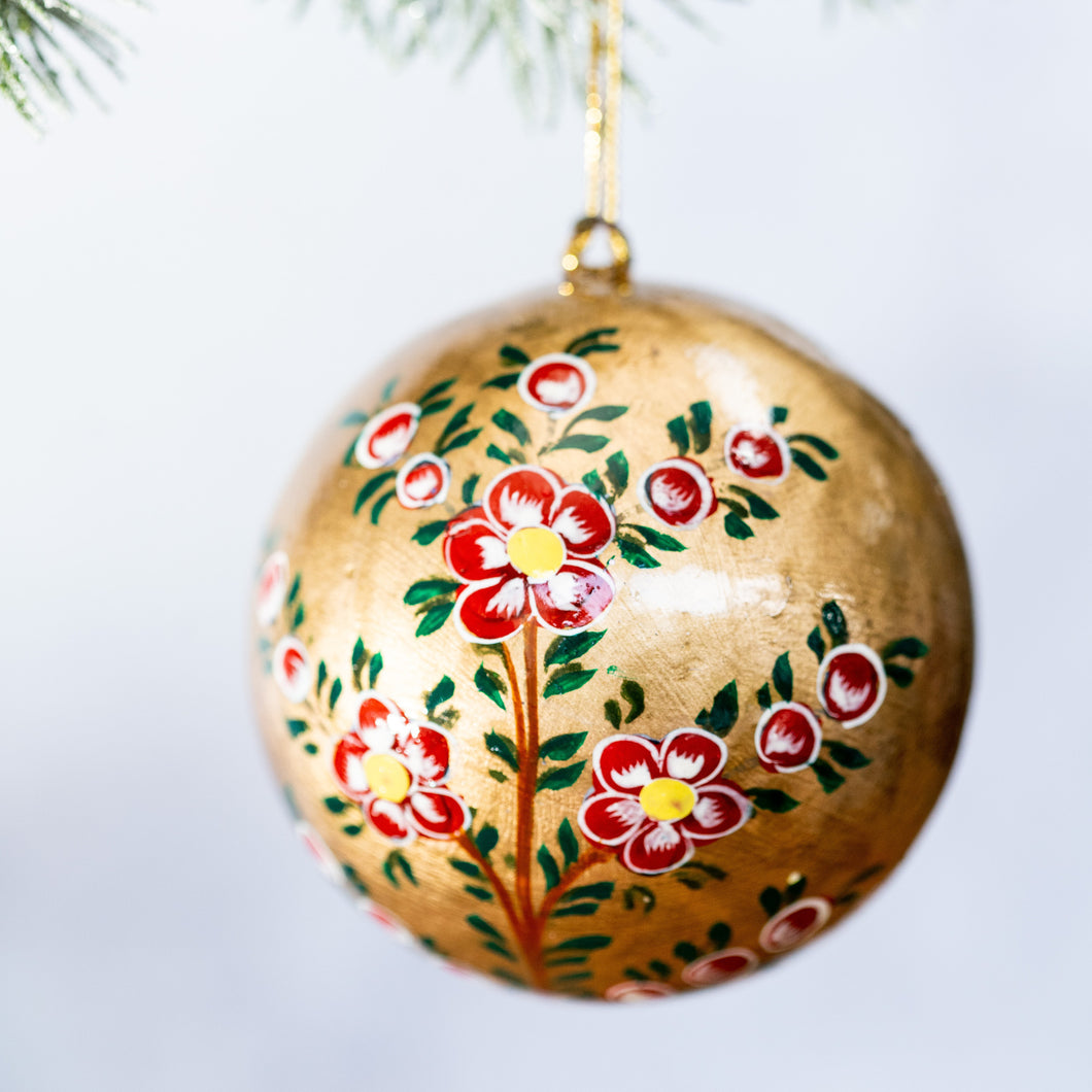 Red and Gold Floral Hand-painted Bauble