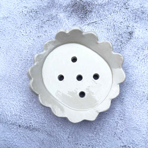 Scalloped Ceramic Soap Dish - White
