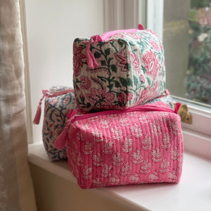 Bria Handblock Quilted Washbag - Pink