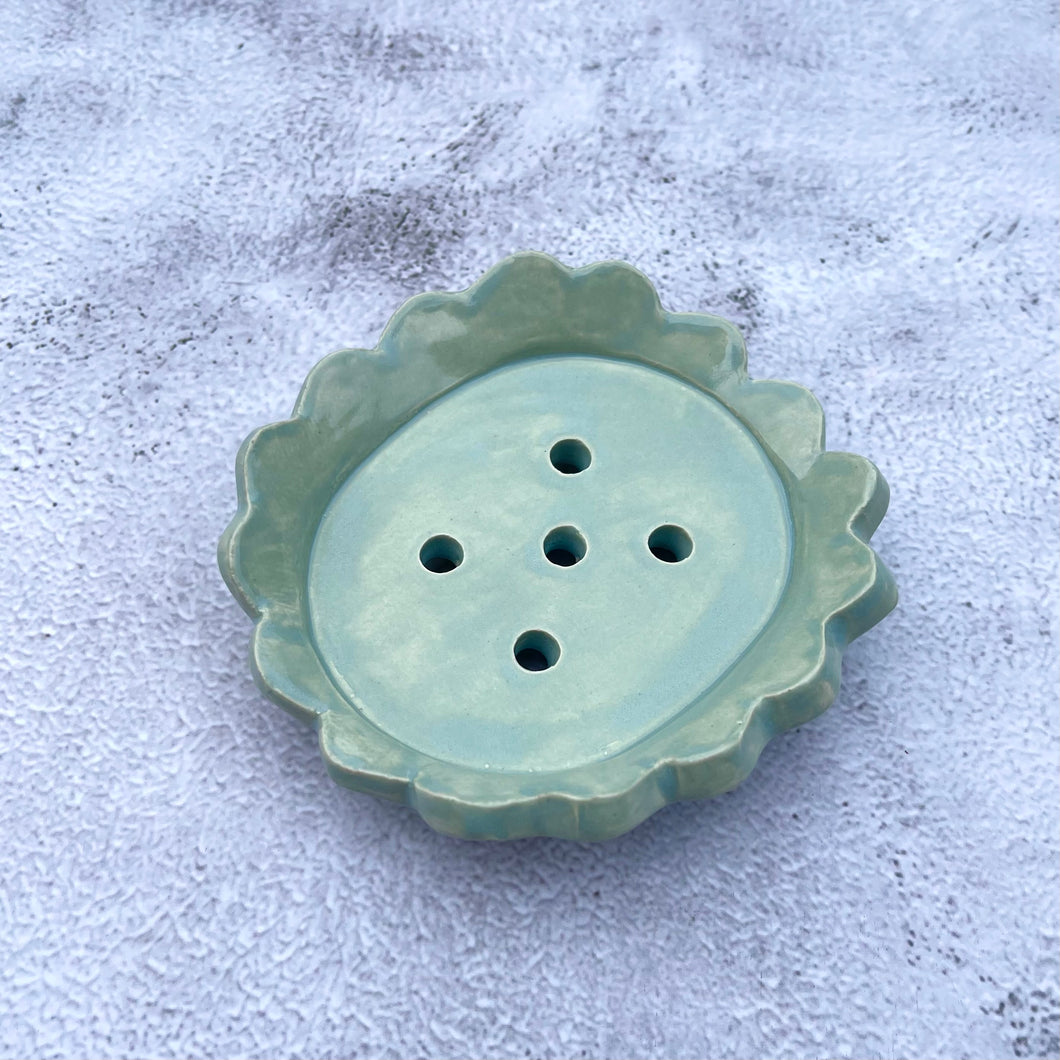 Scalloped Ceramic Soap Dish - Sage
