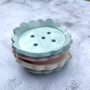 Scalloped Ceramic Soap Dish - White